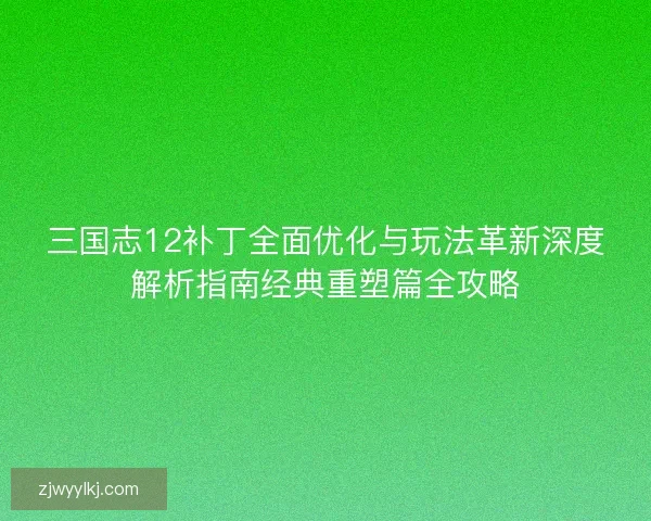 三国志12补丁全面优化与玩法革新深度解析指南经典重塑篇全攻略 三国志12补丁全面优化与玩法革新深度解析指南经典重塑篇全攻略